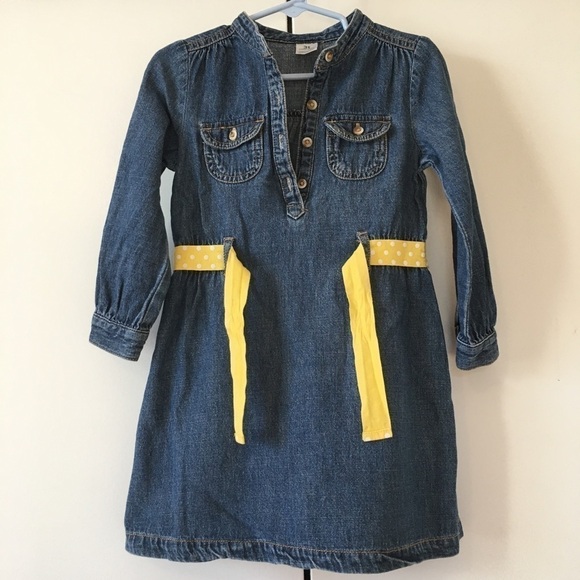 Carter's Toddler Girl's All Cotton Denim Blue Long Sleeves Half Button Up Dress - Picture 3 of 14